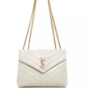 Loulou Small Chain Bag in Quilted "Y" Leather White & Gold